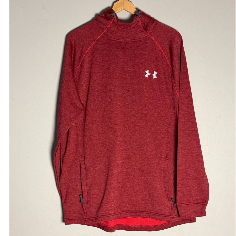 Under Armour Mens XL Red Hoodie Fitted Pullover Zip Pockets Fleece Hoody